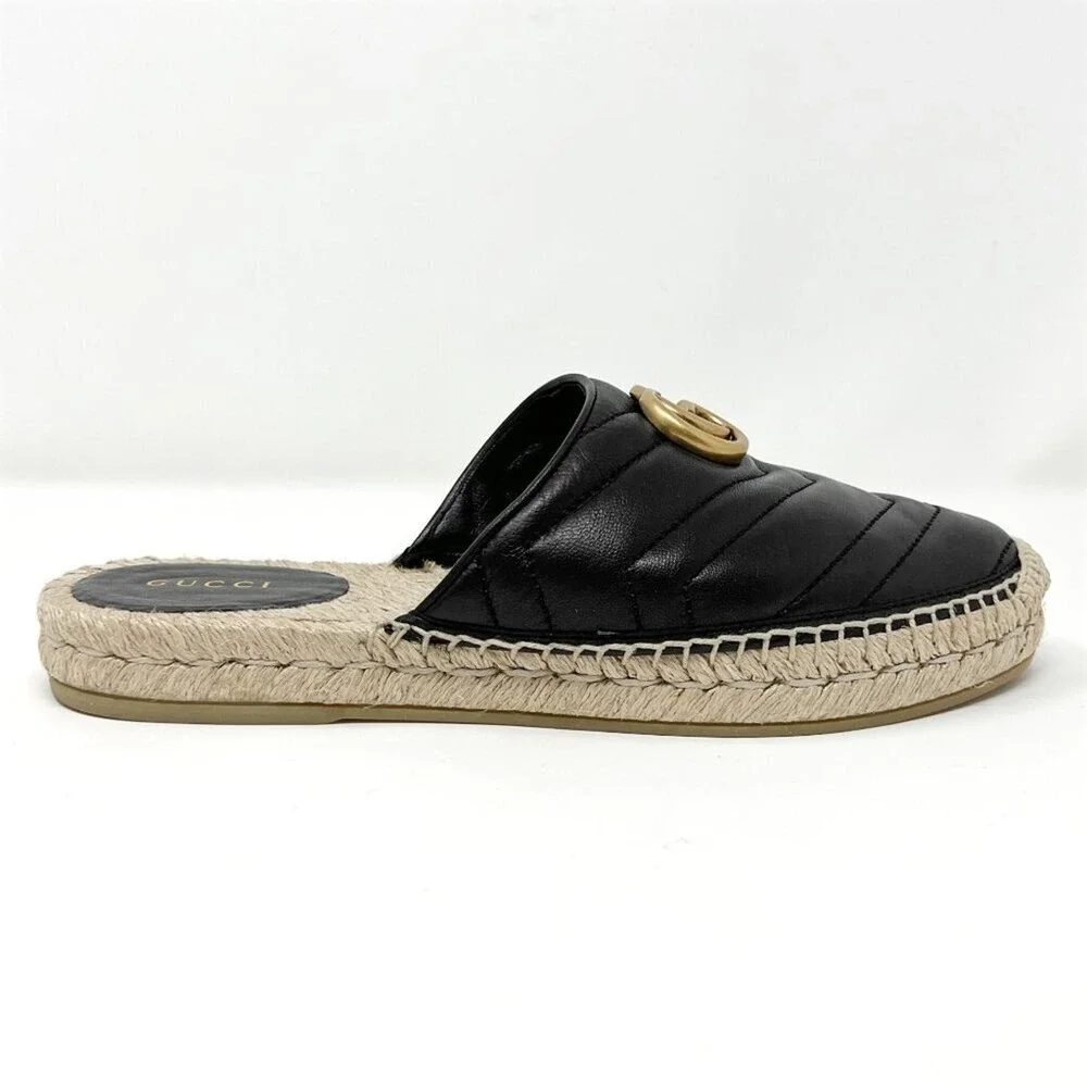Gucci Marmont Black Espadrille Mules GG‎ Slides Flats Size 37